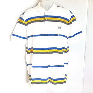 Mens CHAPS Blue And Yellow Striped On White Polo Shirt Size XL/TG/EG
